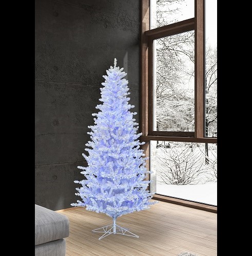 6.5ft Shiny White Spruce - Artificial Trees & Floor Plants - blue and white lights on white Christmas tree